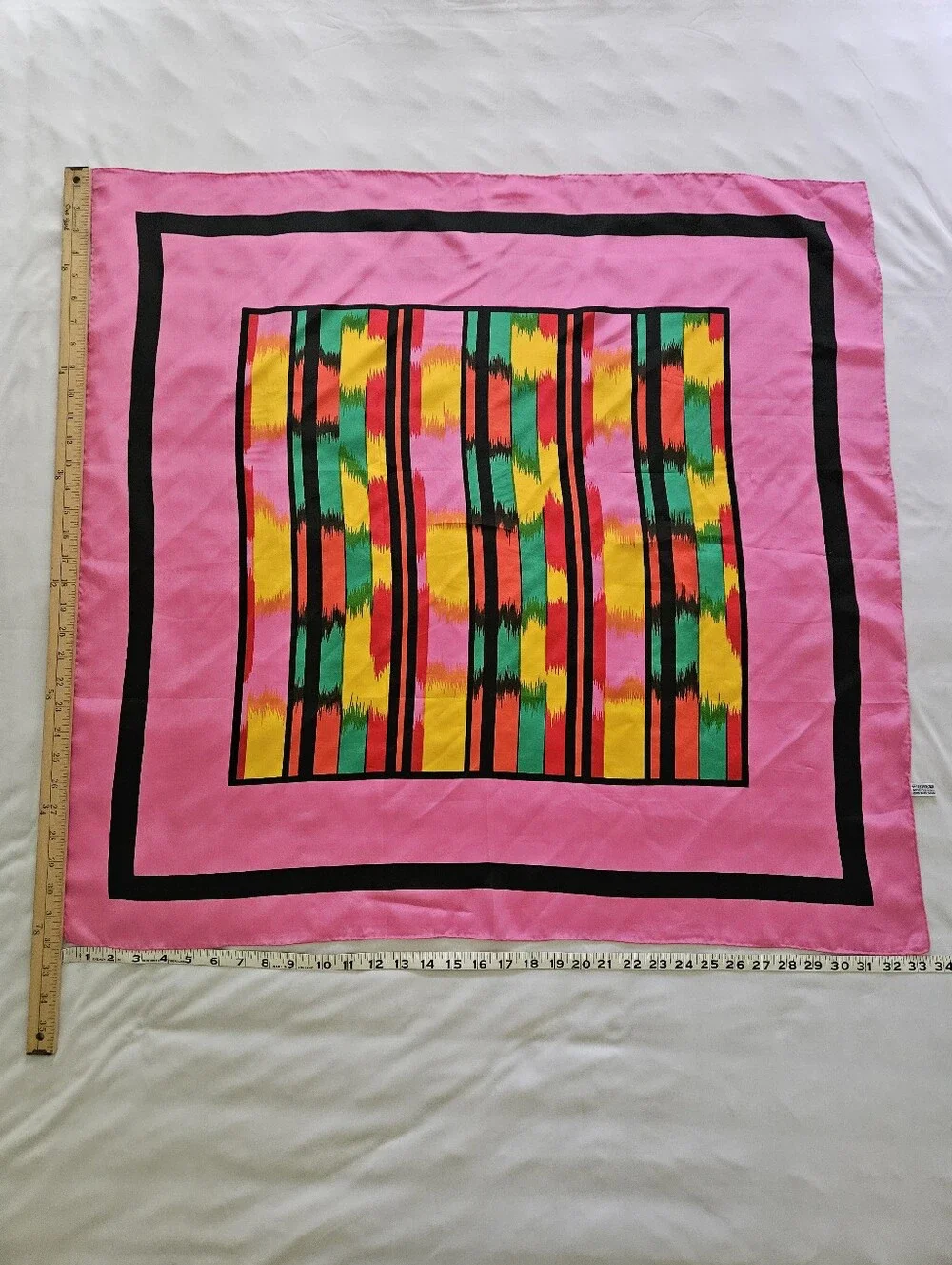 Vintage FDS Silk Square Scarf Pink Geometric Abstract Hand Rolled 32